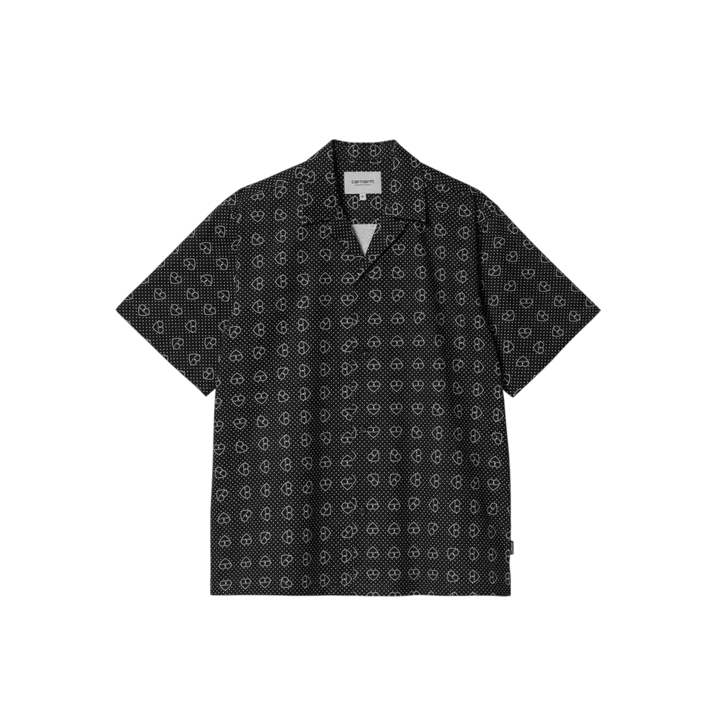 Carhartt WIP Furoshiki button up short sleeve black shirt with white geometric pattern in cotton fabric