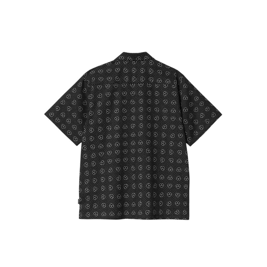 Carhartt WIP Furoshiki button up short sleeve black shirt with subtle white geometric pattern in cotton blend