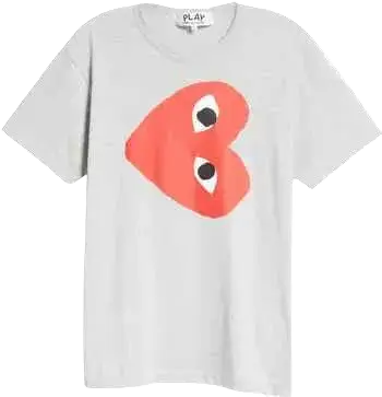 CDG Play Gray Tee Large Red Heart - L
