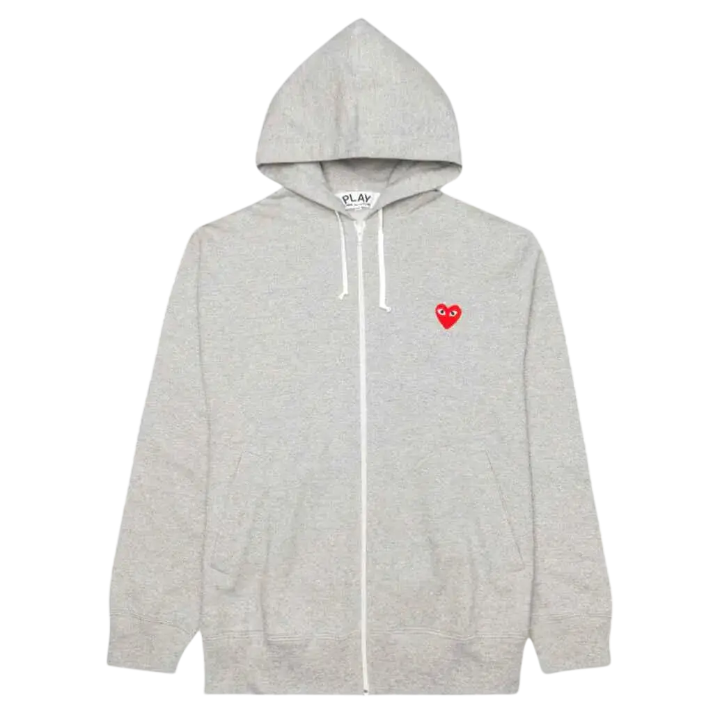 CDG Play Gray Zip Up Hoodie - M