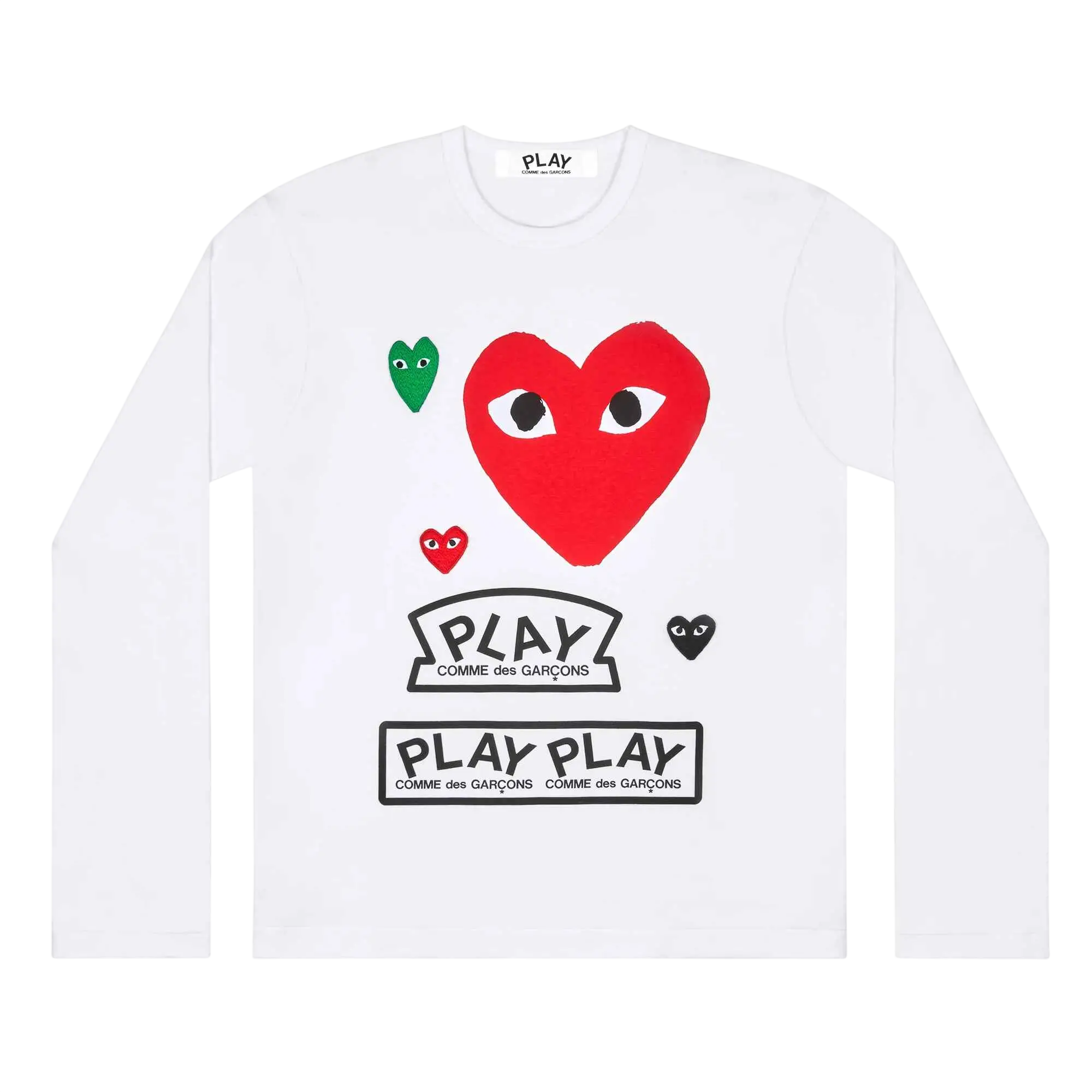CDG Play Long Sleeve White Multi Color Hearts Large - L