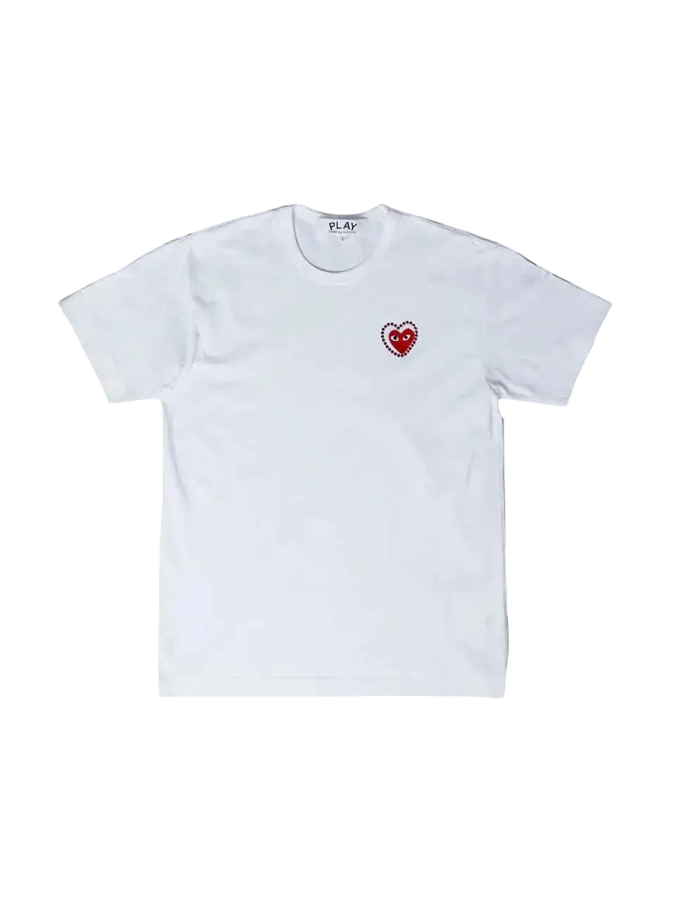 CDG Play Metal Stone Red Heart White Tee