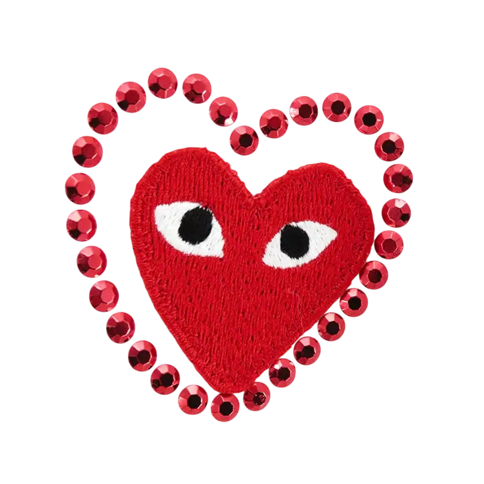 CDG Play Metal Stone Red Heart White Tee