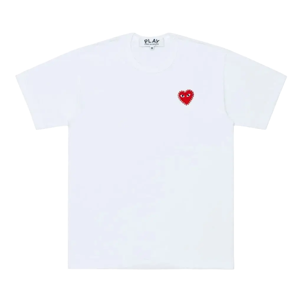CDG Play Metal Stone Tee White Red Heart