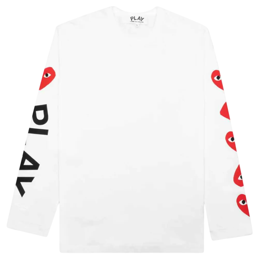 CDG Play Multi Red Hearts White Long Sleeve - XL