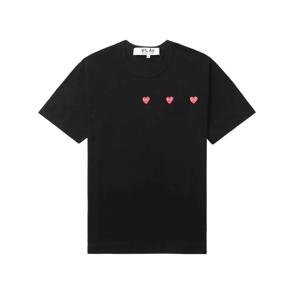 CDG Play Triple Red Hearts Black Tee - 2XL
