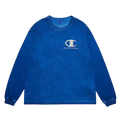 Champion x Dover Street Market long sleeve blue sweatshirt with faded tie-dye effect and embroidered logo on chest