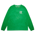 Champion x Dover Street Market long sleeve green tee with white logo and drew street market text on chest