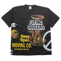 Black CRTFD all over print mash up t-shirt featuring psychedelic flying saucers mushrooms and deep space text design