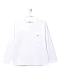 White long sleeve cotton shirt with small pink embroidered logo on left chest pocket from Danton pocket tee