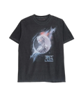 Dark gray cotton don’t care t-shirt featuring a glowing ethereal robot head design on the front
