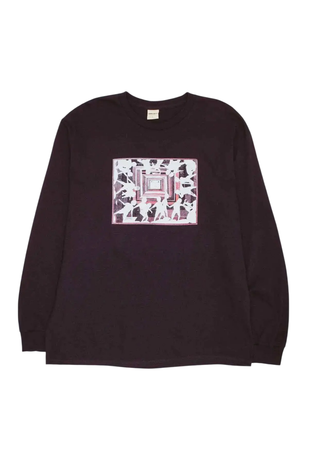 Dark purple Fucking Awesome modern problems long sleeve tee with abstract white and pink geometric rectangle graphic