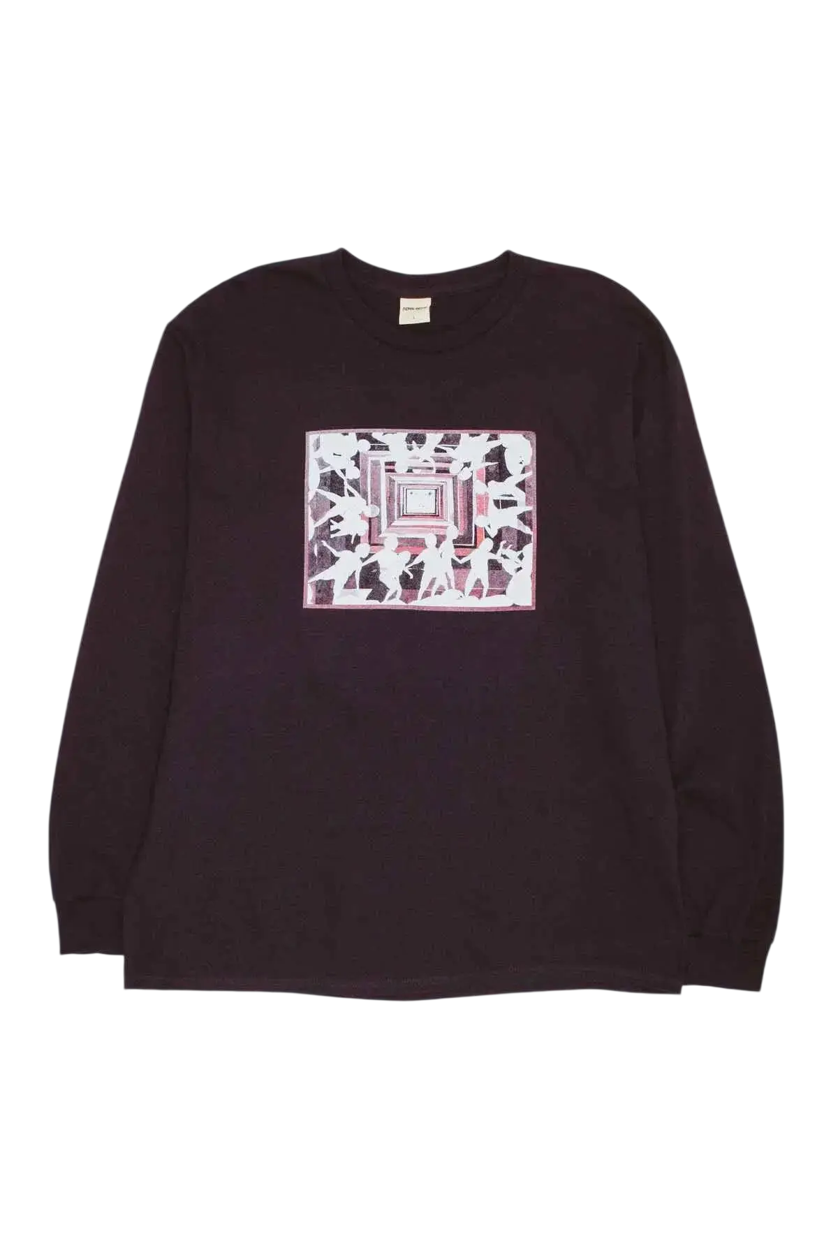 Dark purple Fucking Awesome modern problems long sleeve tee with abstract white and pink geometric rectangle graphic