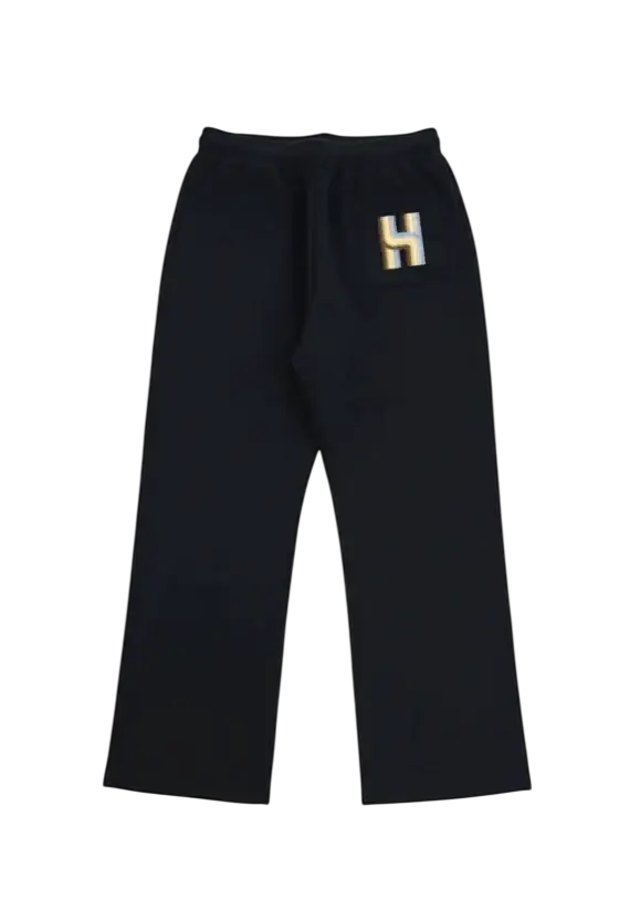 Dark gray honor the gift studio terry pants with a gold h logo on the upper left leg