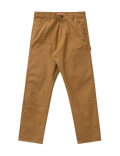 Tan ice cream work pants with embroidered logo on front made from durable canvas material