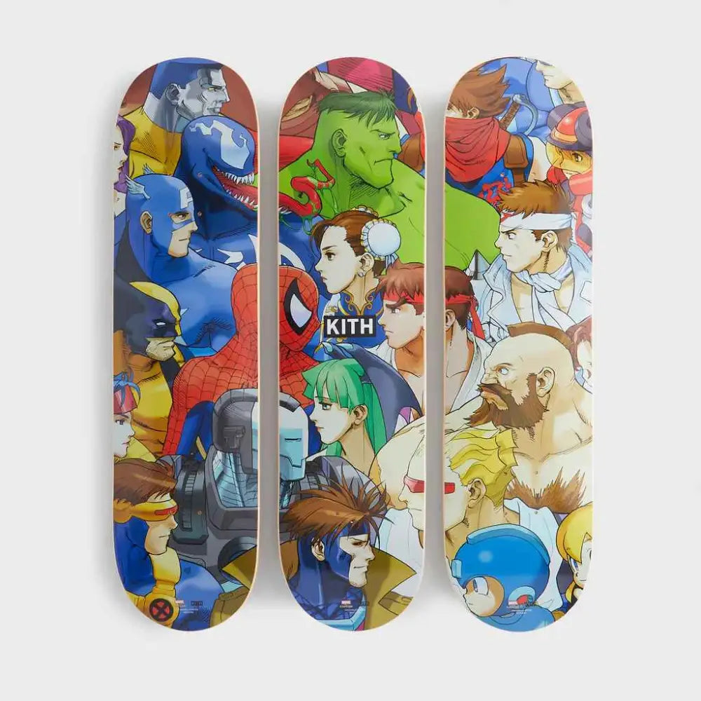 Kith x Marvel vs Capcom Triptych Set of 3 Skatedeck - Collectible