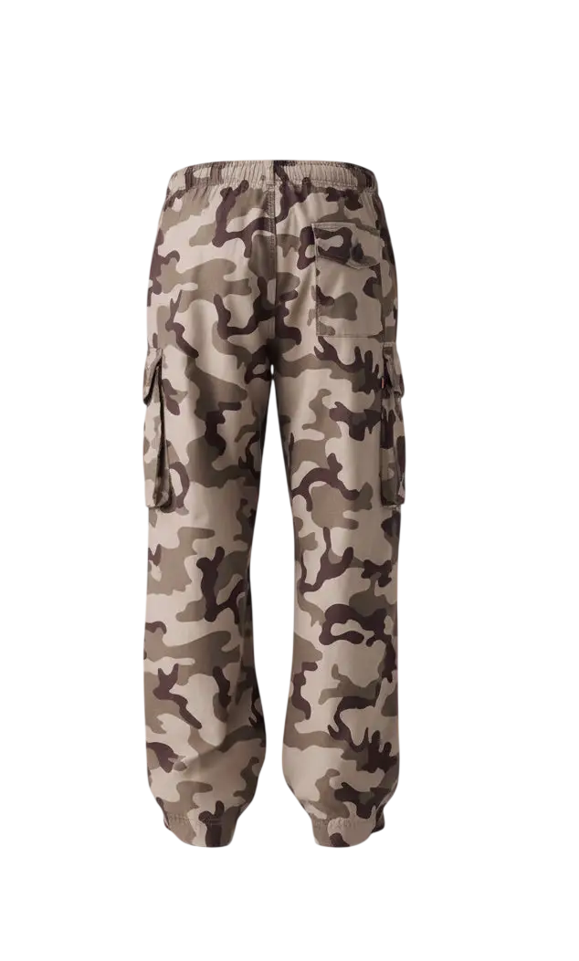 Levis baggy field cargo bader camo no stretch beige and brown camouflage cargo pants with elastic waistband