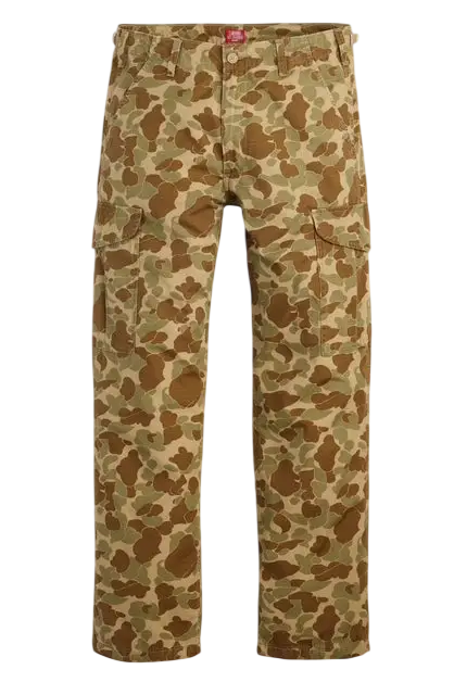Levis cargo baggy fit classic duck camo tan and brown camouflage cargo pants with multiple pockets in heavy duck fabric