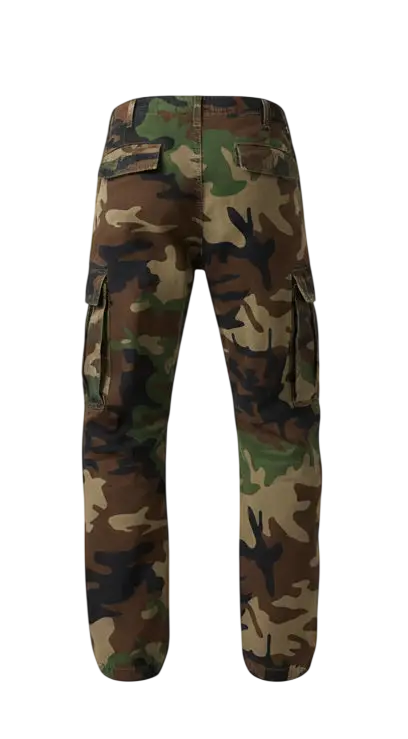 Levi’s cargo straight fit camo pants in green brown and beige woodland camouflage pattern with multiple pockets