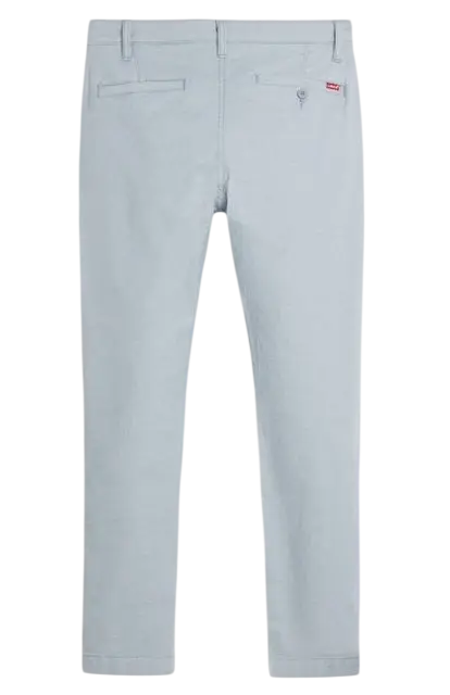 Back view of white levi’s xx chino standard taper phillip a twill blue denim jeans with five pockets and red logo