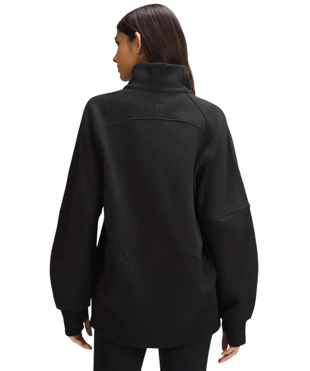 Black lululemon scuba oversized funnel neck half zip fleece jacket with subtle seam detailing