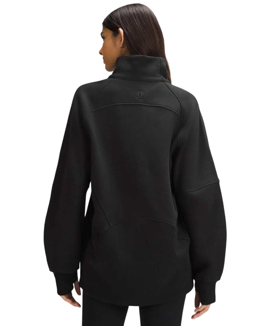 Black lululemon scuba oversized funnel neck half zip fleece jacket with subtle seam detailing