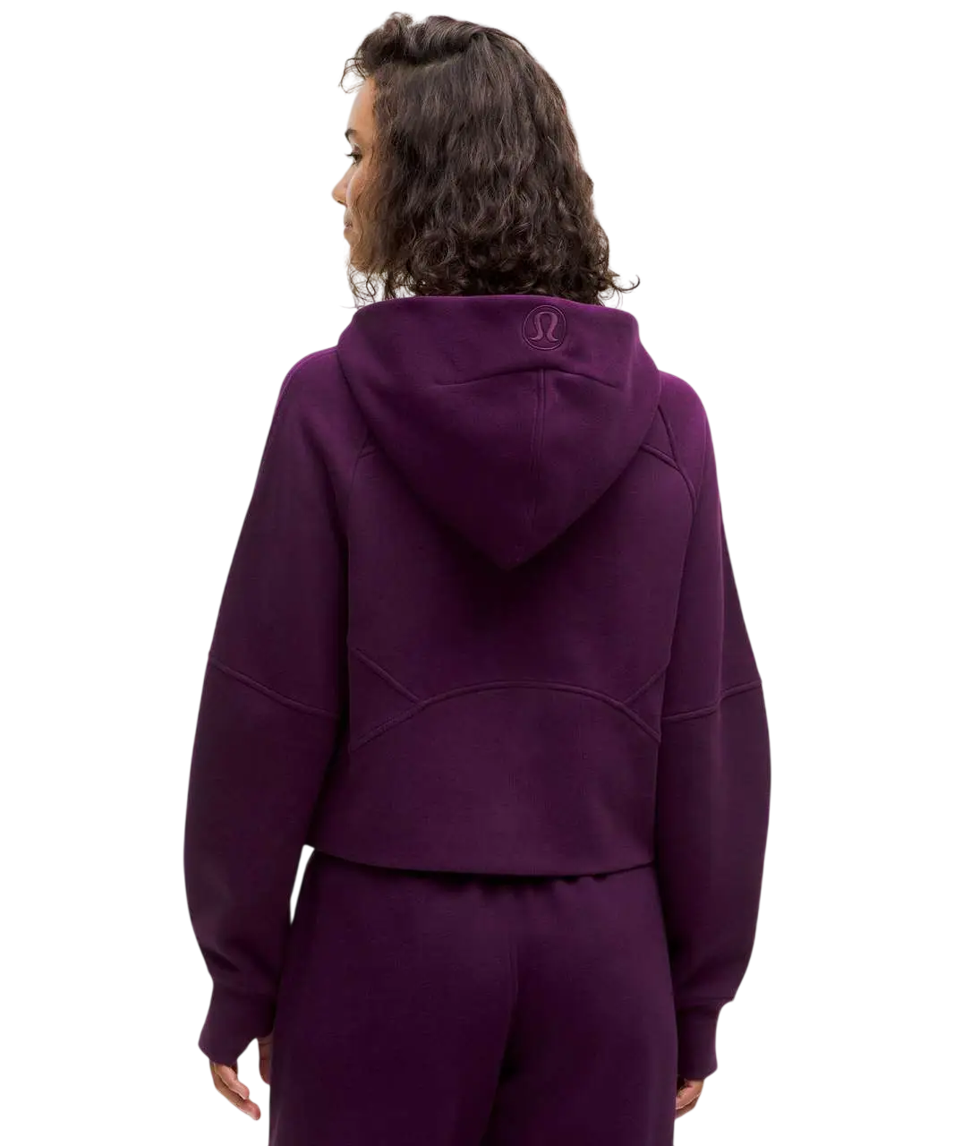 A deep purple lululemon scuba oversized half zip hoodie with a subtle logo on the hood in dramatic magenta