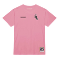 Pink short-sleeved cotton Mitchell & Ness x Blackpink White Sox t-shirt with black sox logo and blackpink patch on chest