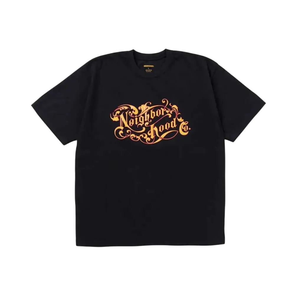 Neighborhood T-shirt SS-9 Black/Gold Script - M