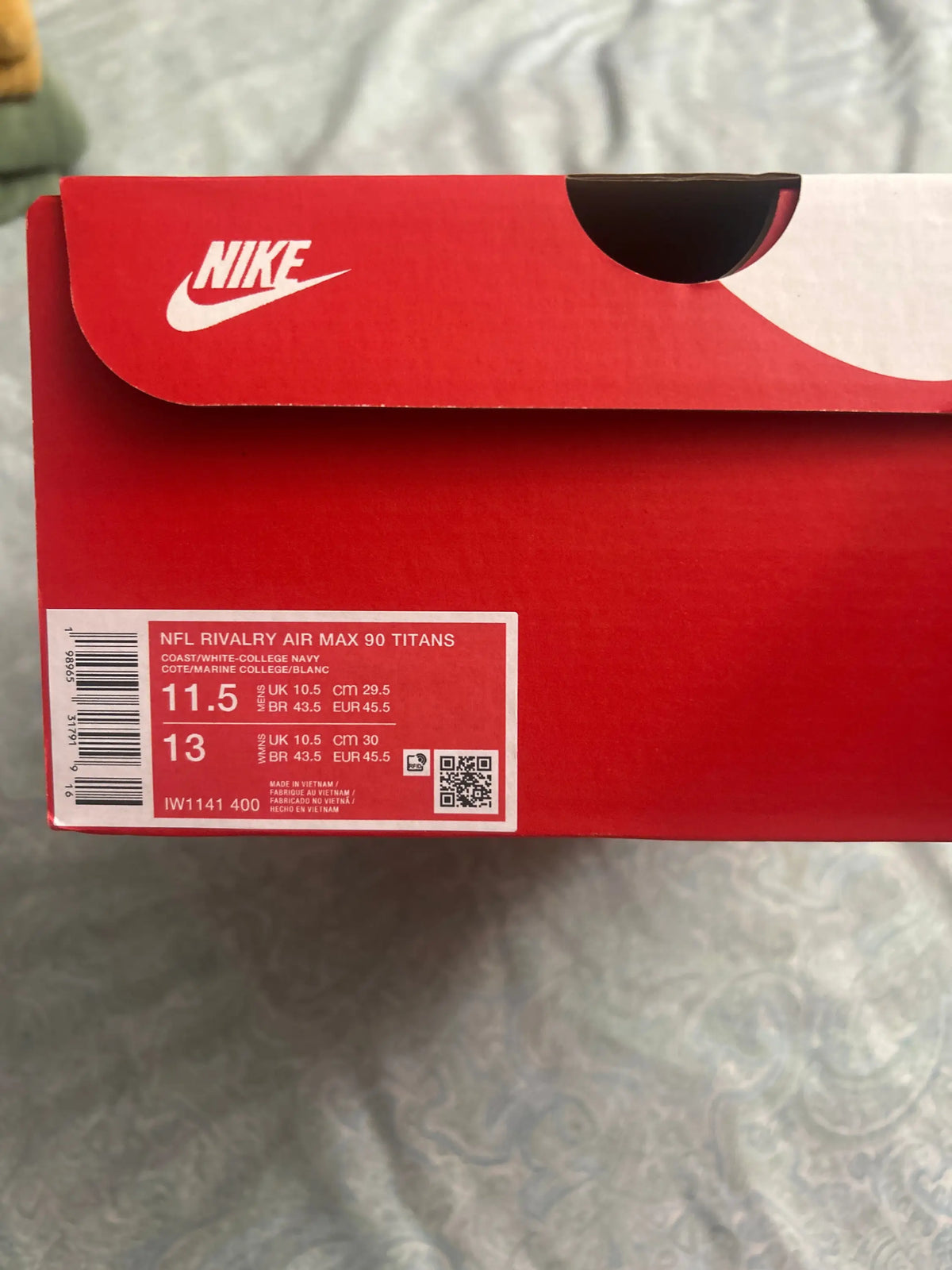 Nike Air Max 90 Tennessee Titans Coast/White Size 11.5