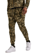 Nike tech fleece camo joggers in olive and beige camouflage with black drawstring waistband made of soft fleece material