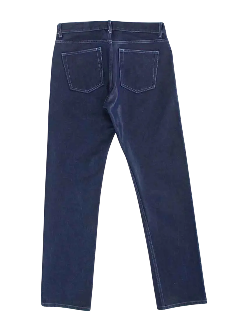 Dark blue denim jeans with contrasting light stitching and a classic straight-leg cut from Noon Goons Zeros Wax Denim