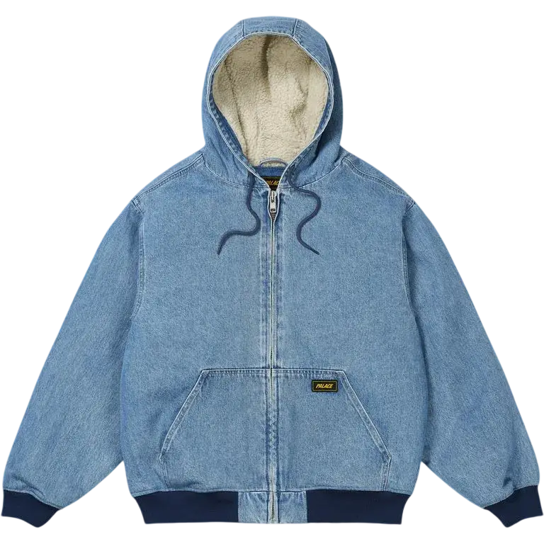 Palace Hooded Sherpa Jacket Distressed Light Stone Wash - M