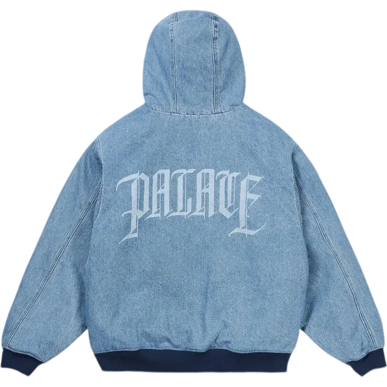 Palace Hooded Sherpa Jacket Distressed Light Stone Wash - M