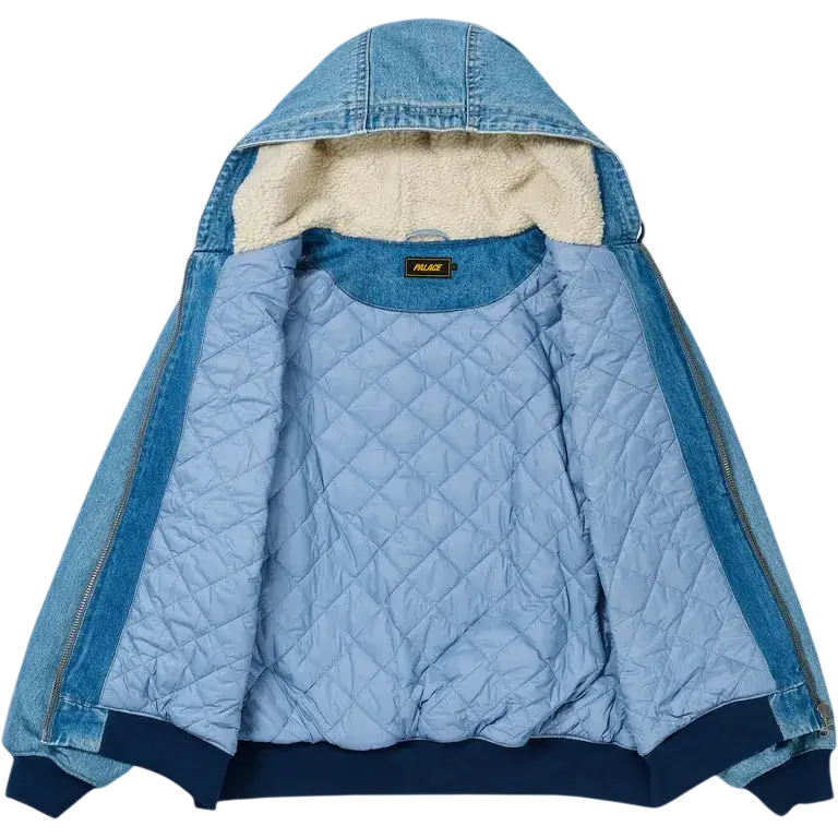 Palace Hooded Sherpa Jacket Distressed Light Stone Wash - M