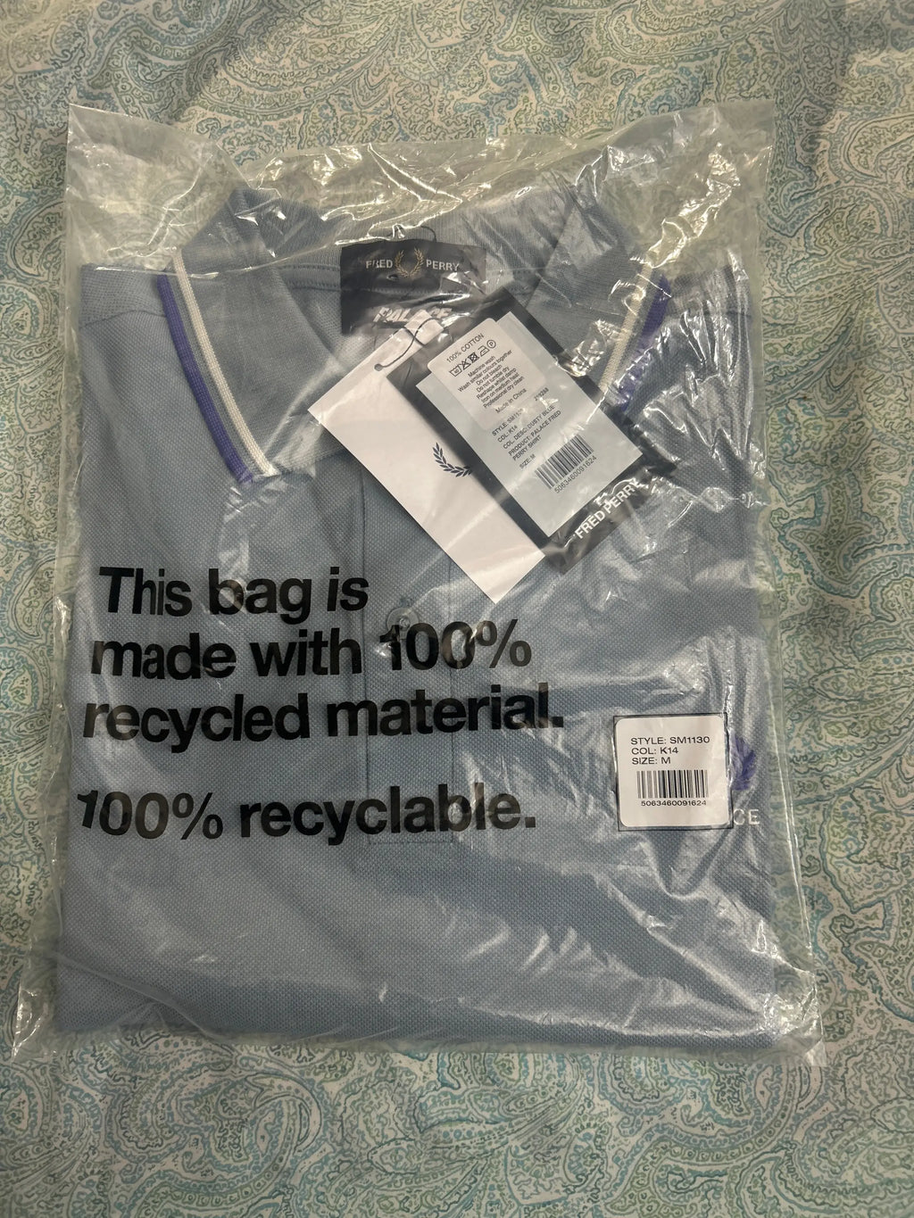 Palace x Fred Perry Polo Dusty Blue Medium