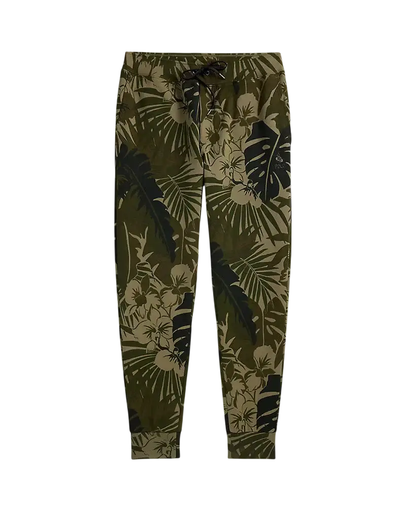 Olive green tropical leaf and flower patterned polo ralph lauren palm-camo double-knit jogger pants with drawstring waistband