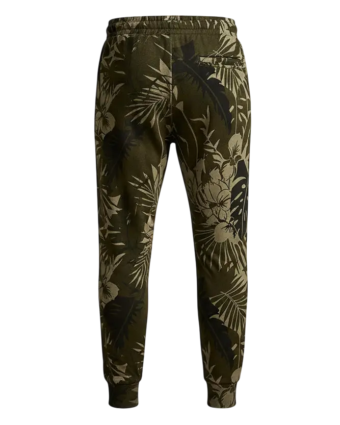 Olive green polo ralph lauren palm-camo double-knit jogger pants with bold cream and dark green tropical leaf and flower pattern