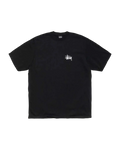 Black stussy basic tee with white logo on chest made from soft cotton for casual streetwear style