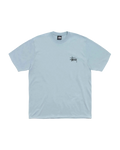 Light blue stussy basic tee slate blue with a small black signature logo on the left chest in soft cotton material