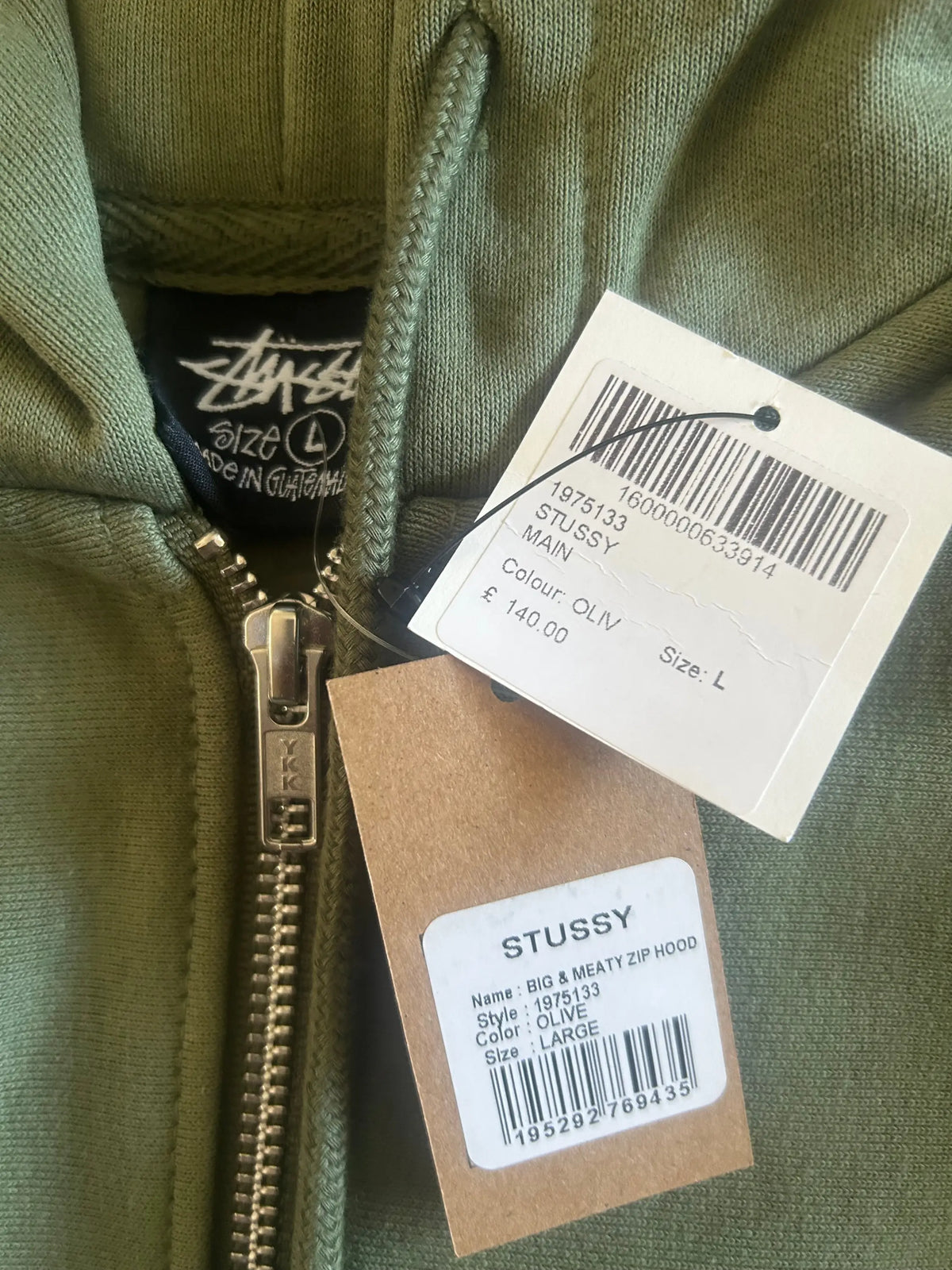 Stussy Big and Meaty Zip Up Hoodie Olive Large