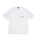 White stussy body scan tee made of cotton with a small blue signature logo on the left chest for casual wear