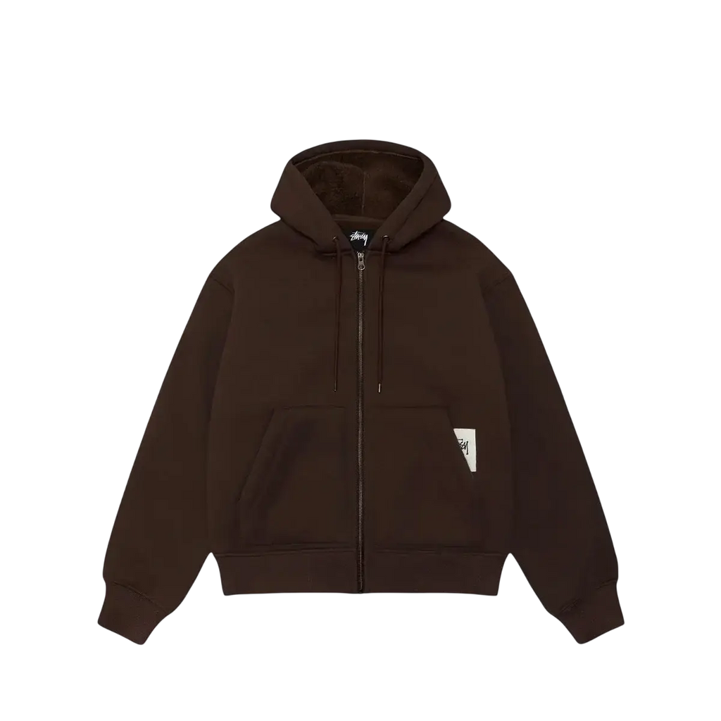 Stussy Bonded Sherpa Lined Zip Up Hoodie Brown - M