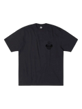 Dark gray stussy built to last pigment dyed tee with subtle black anchor graphic on left chest in faded black