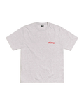 White stussy built tough tee ash heather with small red logo on chest made of comfortable cotton material