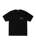 Black stussy built tough tee made of cotton with orange stussy logo on the chest for casual wear