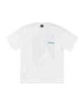 White stussy built tough tee with light blue embroidered logo on the chest made from soft cotton material