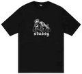 Black Stussy Bulldog tee featuring a white graphic of a crowned bulldog with the number 6 and brand name below