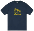 Navy stussy bulldog tee featuring a bold yellow crowned bulldog graphic with number 6 and brand name below
