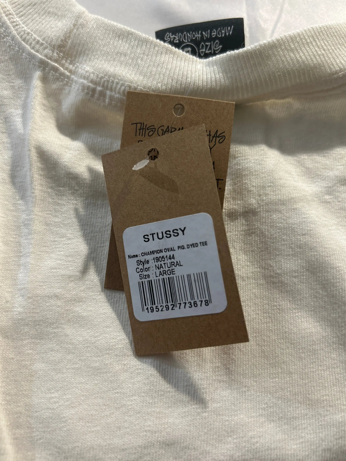 Stussy Champion Oval Pigment Dyed Tee Natural Medium Large
